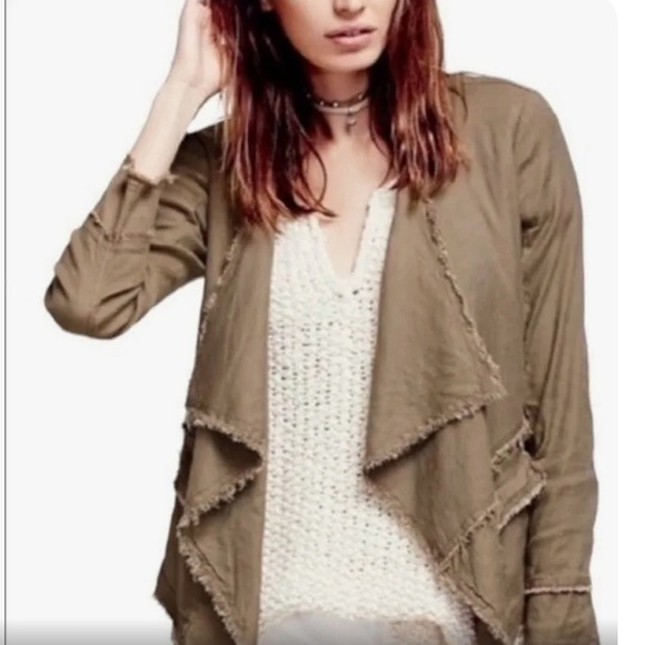 Free People Raw Femme Brown Linen Waterfall Jacket Cardigan - Picture 2 of 12